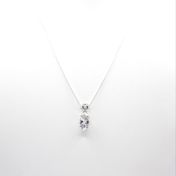 Marquise Diamond cz Silver Cubic Zirconia Necklace Sterling Chain - Picture 2 of 3